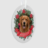 Custom Dog Photo with Name Poinsettia Wreath Ornament (voorkant)