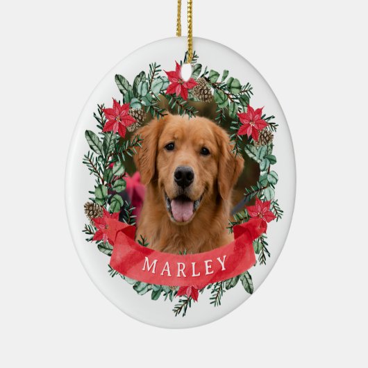 Custom Dog Photo with Name Wreath Keramisch Ornament (Rechts)