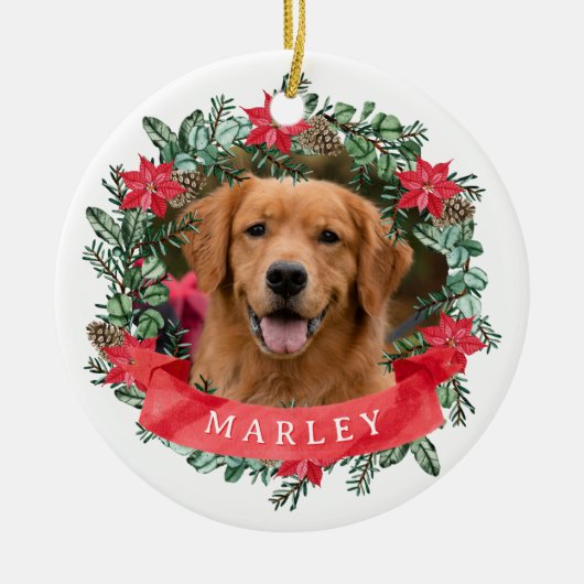 Custom Dog Photo with Name Wreath Keramisch Ornament (Voorkant)