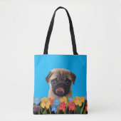 Custom Dog Puppy Foto Kleurrijke Lente Bloemen Tote Bag (Voorkant)