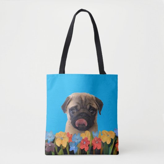 Custom Dog Puppy Foto Kleurrijke Lente Bloemen Tote Bag (Voorkant)