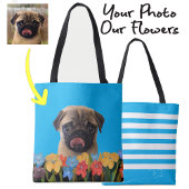 Custom Dog Puppy Foto Kleurrijke Lente Bloemen Tote Bag