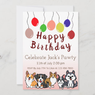 Custom-Dog Puppy Verjaardagsfeestje Paw-ty Uitnodi Kaart