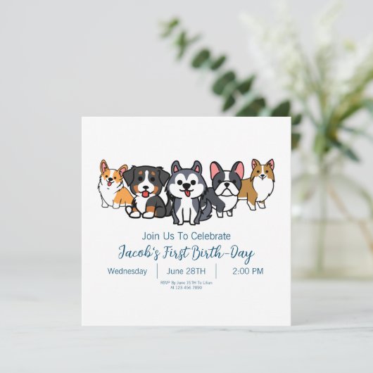 Custom-Dog Puppy Verjaardagsfeestje Paw-ty Uitnodi Kaart (Staand voorkant)