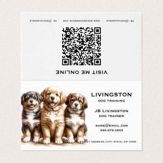 Custom Dog Trainer QR Code Gevouwen Visitekaartje (Buitenkant ongevouwen)