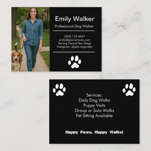 Custom Dog Walker Business Card with Photo Visitekaartje (Voorkant / Achterkant)