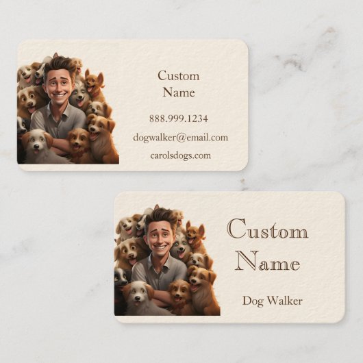 Custom Dog Walker, Pet Sitting Business Service Visitekaartje (Voorkant / Achterkant)