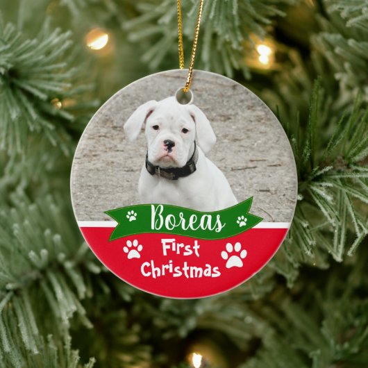 Custom Dogs First Christmas Keramisch Ornament (Boom)
