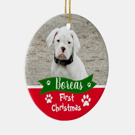 Custom Dogs First Christmas Keramisch Ornament (Rechts)