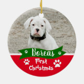 Custom Dogs First Christmas Keramisch Ornament (Achterkant)