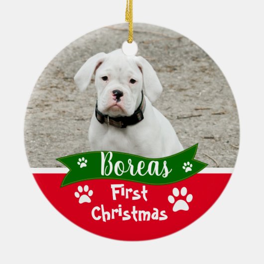 Custom Dogs First Christmas Keramisch Ornament (Achterkant)