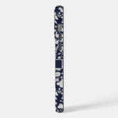 Custom Donker Marine Blauw Bloemen Zilver Wit Bloe iPhone Hoesje (Linkerkant)