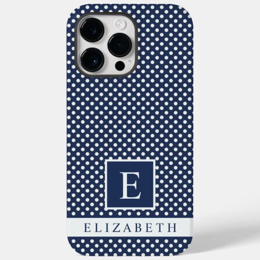 Custom Donker Navy Blauw Wit Polka Dot Design Case-Mate iPhone Case (Achterkant)