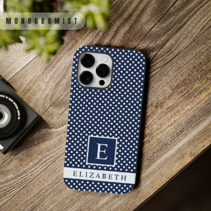 Custom Donker Navy Blauw Wit Polka Dot Design Case-Mate iPhone 14 Pro Max Hoesje
