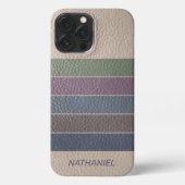 Custom Donkerblauw Beige Bruin Paarse Groene Strep iPhone Hoesje (Achterkant)