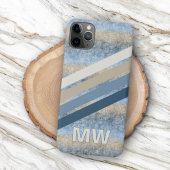 Custom Donkerblauw Grijs Taupe Bruin Beige Strepen iPhone Hoesje
