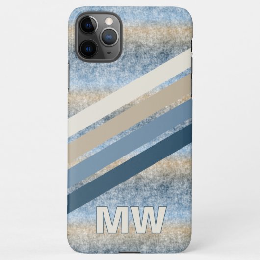 Custom Donkerblauw Grijs Taupe Bruin Beige Strepen iPhone Hoesje (Achterkant)