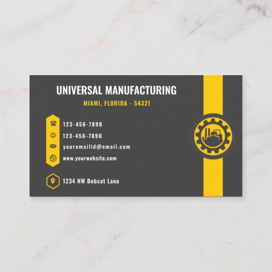 Custom Donkergrijs Zwart Geel Manufacturing Visitekaartje (Achterkant)