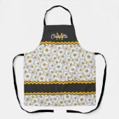 Custom Donkergrijs Zwart Wit Geel Daisy Patroon Schort (Voorkant)