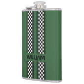 Custom Donkergroen & Zwart Race Sport Stripe Heupfles (Links)