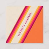 Custom Donkerroze Sinaasappel Retro Stripes 70s, 8 Vierkante Visitekaartje (Voorkant)