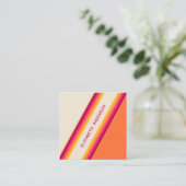 Custom Donkerroze Sinaasappel Retro Stripes 70s, 8 Vierkante Visitekaartje (Staand voorkant)