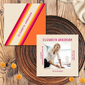 Custom Donkerroze Sinaasappel Retro Stripes 70s, 8 Vierkante Visitekaartje