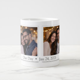 Custom Double Polaroid Photo Mug with Date Grote Koffiekop