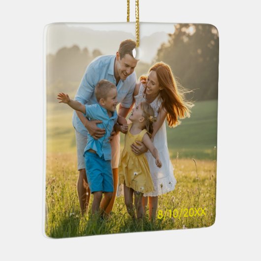 Custom Double Sided Family Two Photo Christmas Cer Keramisch Ornament (Rechts)
