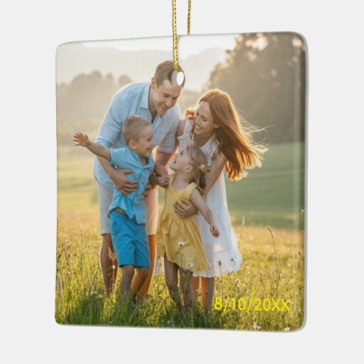 Custom Double Sided Family Two Photo Christmas Cer Keramisch Ornament (Links)