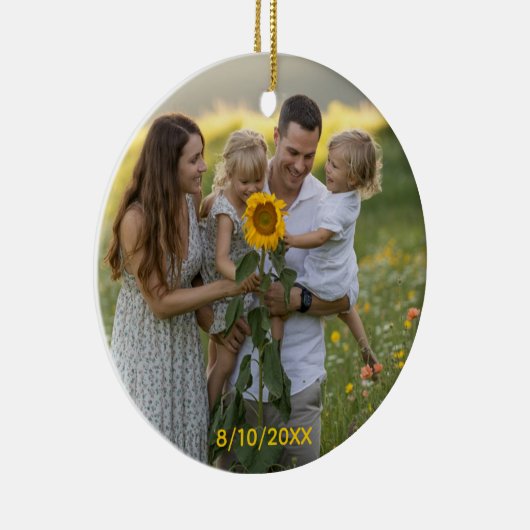 Custom Double Sided Family Two Photo Christmas Cer Keramisch Ornament (Rechts)