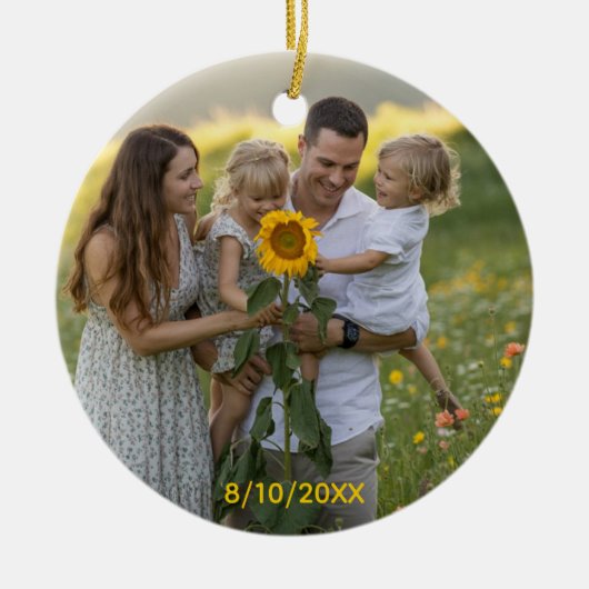 Custom Double Sided Family Two Photo Christmas Cer Keramisch Ornament (Voorkant)