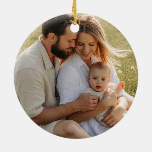 Custom Double Sided Family Two Photo Christmas Cer Keramisch Ornament (Achterkant)