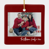 Custom Double Sided Family Two Photo Christmas Keramisch Ornament (Achterkant)