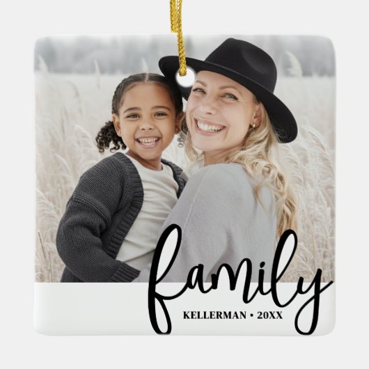Custom Double Sided Family Two Photo Christmas Keramisch Ornament (Voorkant)