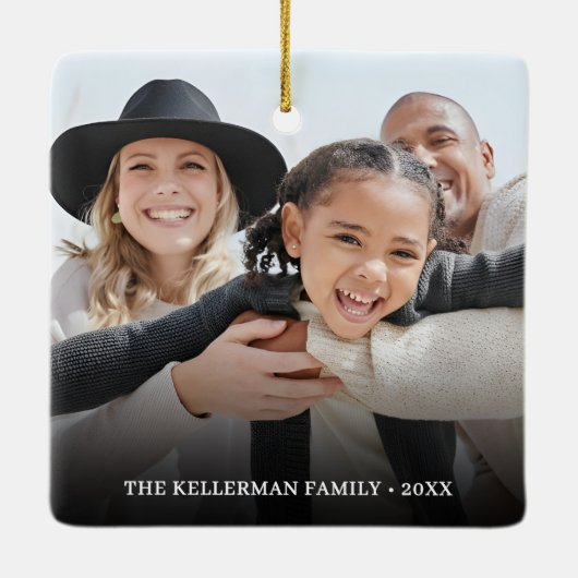 Custom Double Sided Family Two Photo Christmas Keramisch Ornament (Achterkant)