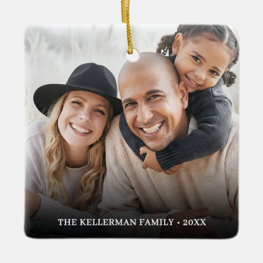 Custom Double Sided Family Two Photo Christmas Keramisch Ornament (Voorkant)