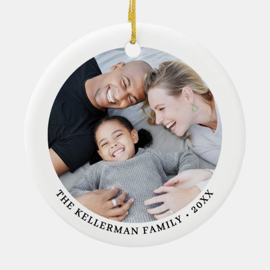Custom Double Sided Family Two Photo Christmas Keramisch Ornament (Achterkant)