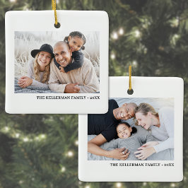 Custom Double Sided Family Two Photo Christmas Keramisch Ornament