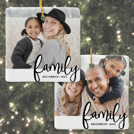 Custom Double Sided Family Two Photo Christmas Keramisch Ornament