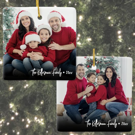 Custom Double Sided Family Two Photo Christmas Keramisch Ornament
