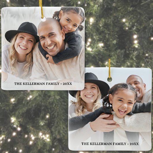 Custom Double Sided Family Two Photo Christmas Keramisch Ornament