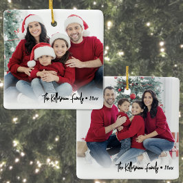 Custom Double Sided Family Two Photo Christmas Keramisch Ornament