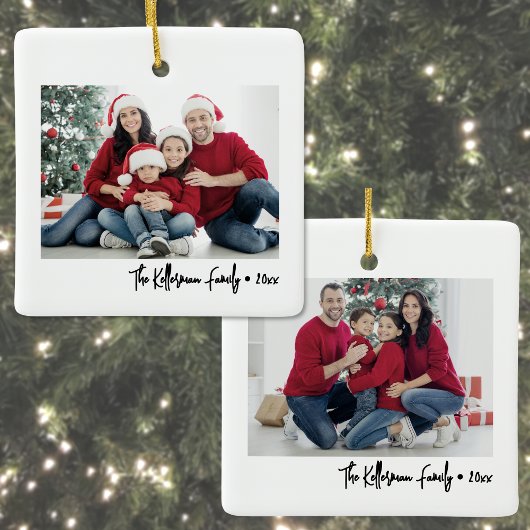 Custom Double Sided Family Two Photo Christmas Keramisch Ornament