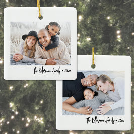 Custom Double Sided Family Two Photo Christmas Keramisch Ornament