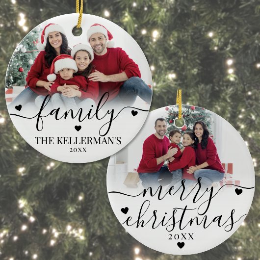 Custom Double Sided Family Two Photo Christmas Keramisch Ornament