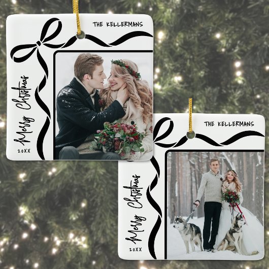 Custom Double Sided Family Two Photo Christmas Keramisch Ornament