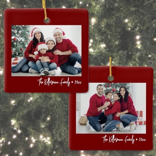 Custom Double Sided Family Two Photo Christmas Keramisch Ornament