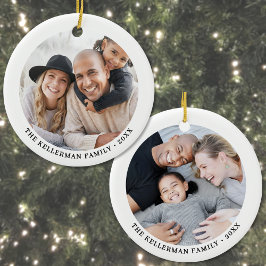 Custom Double Sided Family Two Photo Christmas Keramisch Ornament