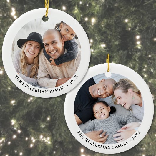 Custom Double Sided Family Two Photo Christmas Keramisch Ornament